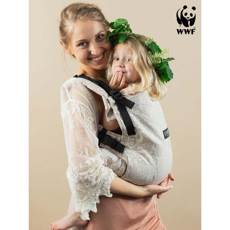 Isara The One - Majestic Ivory Forest baby carrier featuring a mother and child, supporting from birth to preschool | Babymaxi