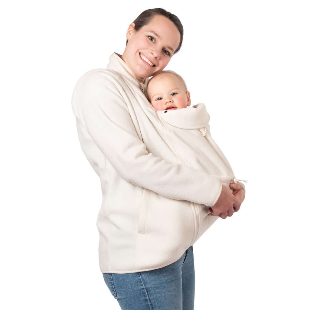 Mamalila Basel Baby Carrier Fleece Jacket – Off White with mother and baby for cozy comfort | Babymaxi
