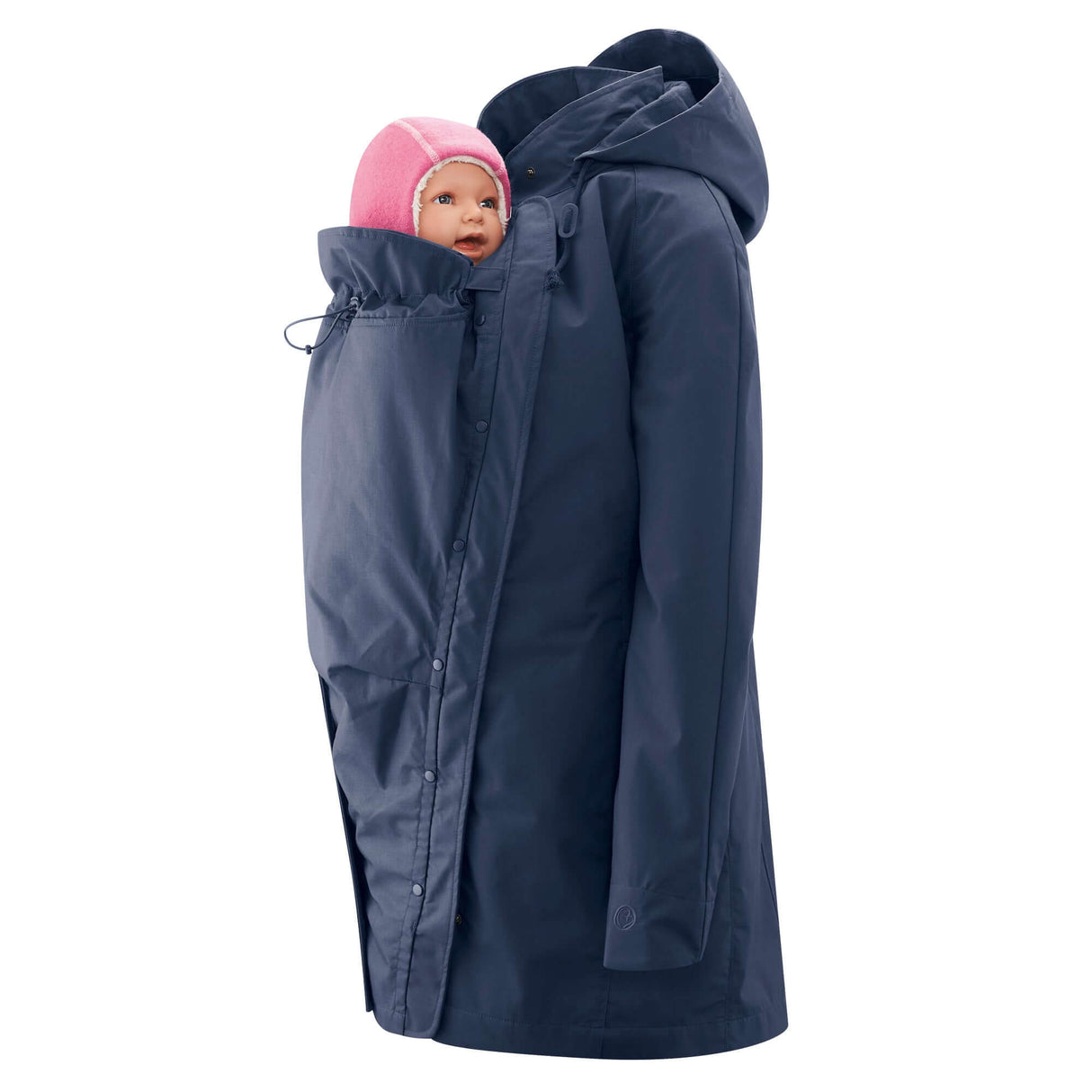 Mamalila Berlin All Season Babywearing Coat – Navy featuring a parent and baby in a stylish, practical design | Babymaxi
