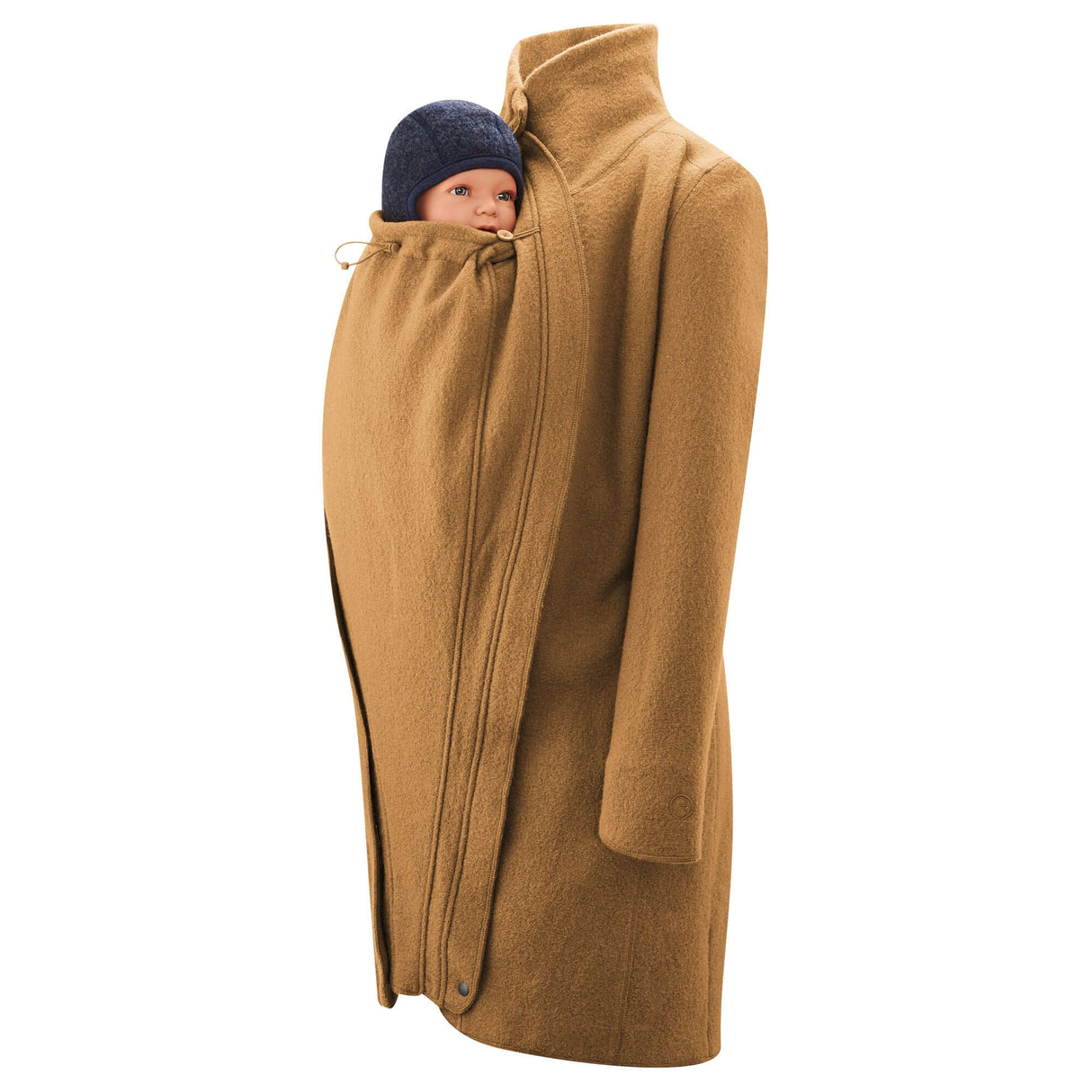 Mamalila Eco Wool Babywearing Coat Oslo - Camel with baby insert, stylish and warm for pregnancy, babywearing | Babymaxi