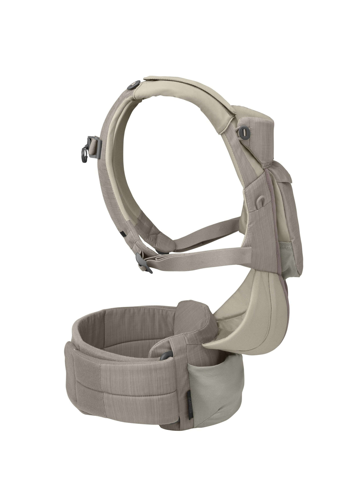Osprey Poco Soft Child Carrier LT - Tan Concrete side view showing ergonomic design and comfortable padding | Babymaxi