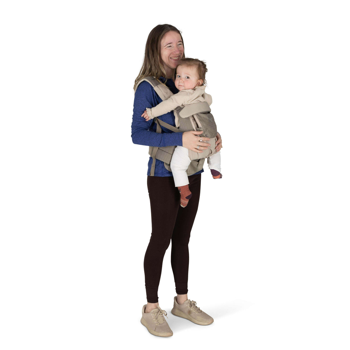 Osprey Poco Soft Child Carrier LT - Tan Concrete being used by a parent, showcasing comfort and safety for babies | Babymaxi