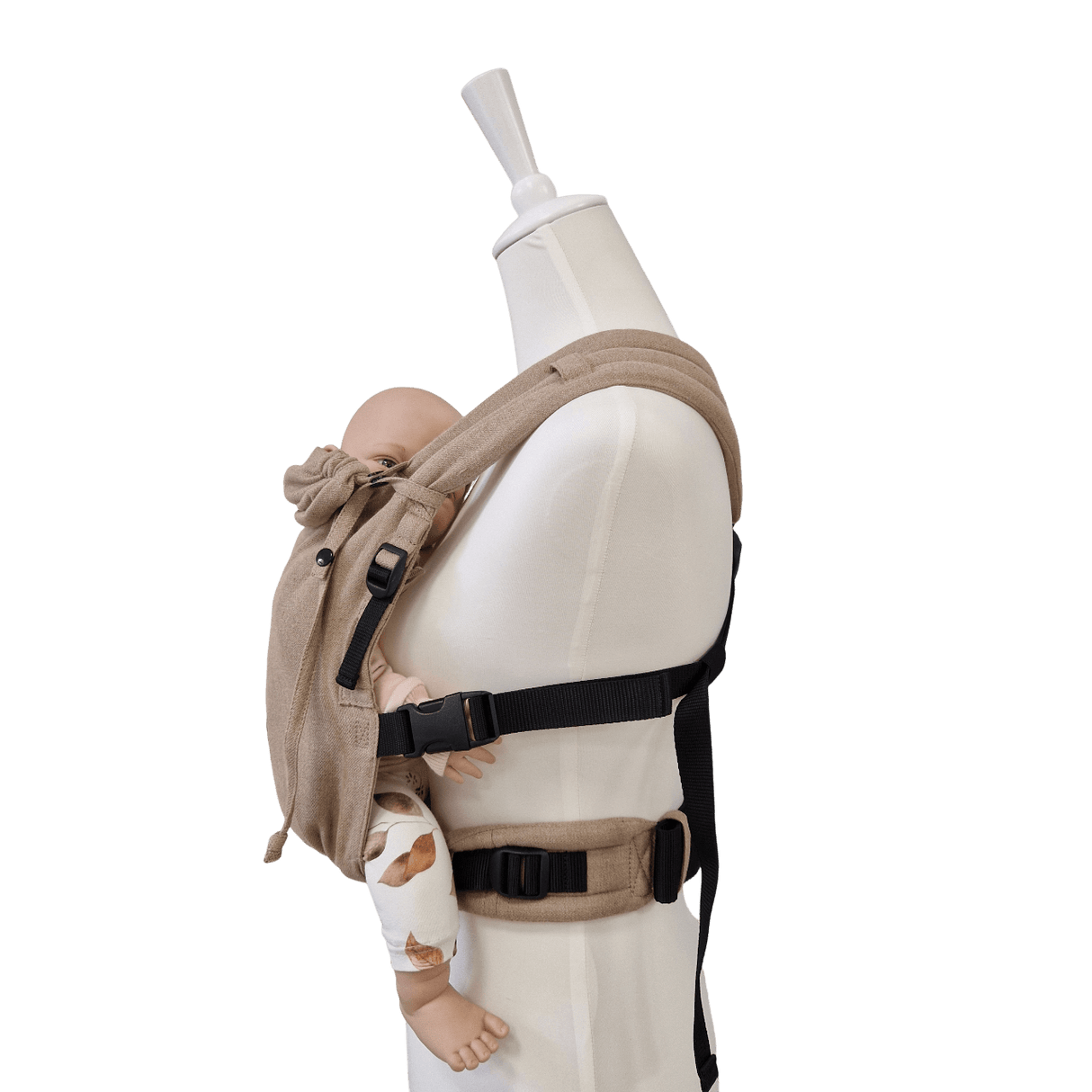 Stochenwiege Valeno Baby Carrier - Sand showcasing ergonomic design with baby, perfect for comfortable carrying | Babymaxi