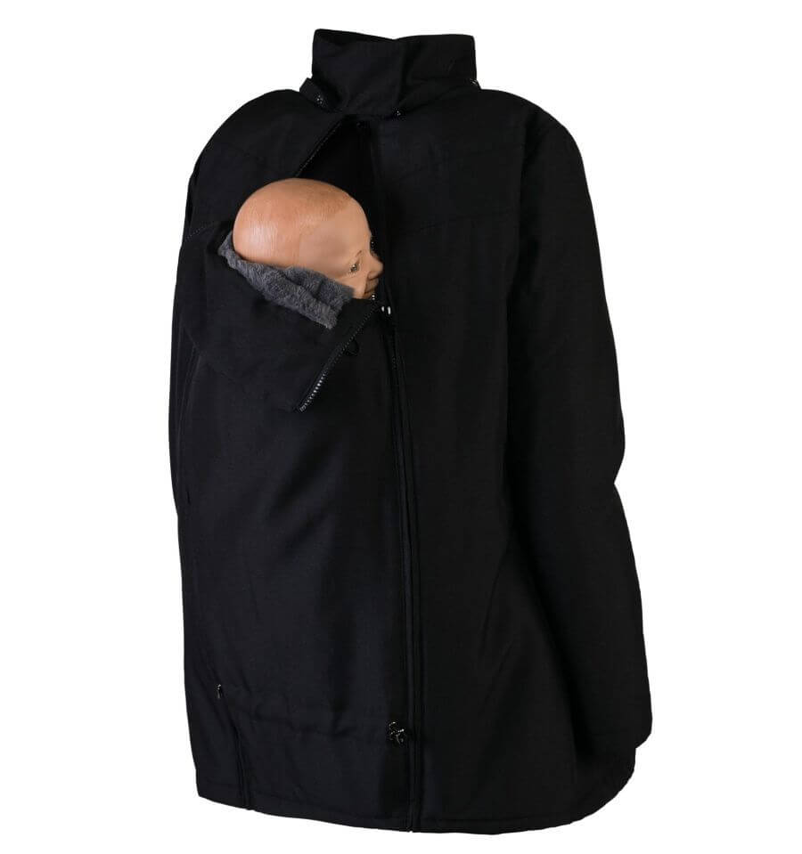Wombat & Co. London - Wallaby Babywearing Jacket – Black & Charcoal with baby carrier | Babymaxi