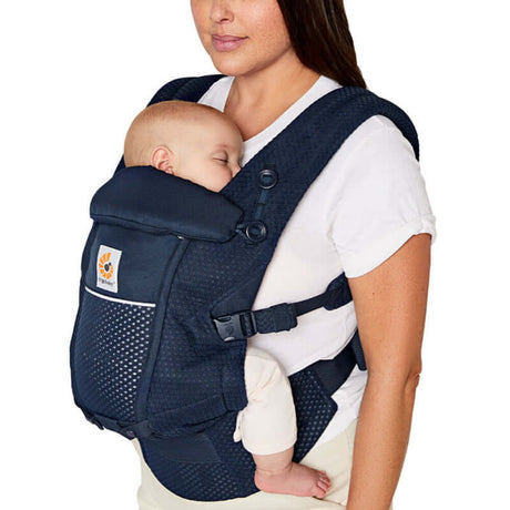 Ergobaby Adapt - SoftFlex Mesh: Midnight Blue baby carrier with sleeping baby, designed for comfort and airflow | Babymaxi