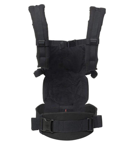 Ergobaby Omni Classic Cotton Carrier - Pure Black showing ergonomic design, soft fabric, and lumbar support for comfortable baby wearing | Babymaxi
