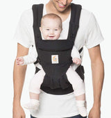 Ergobaby Omni Classic Cotton Carrier - Pure Black with happy baby, ergonomic design, soft cotton for comfort | Babymaxi