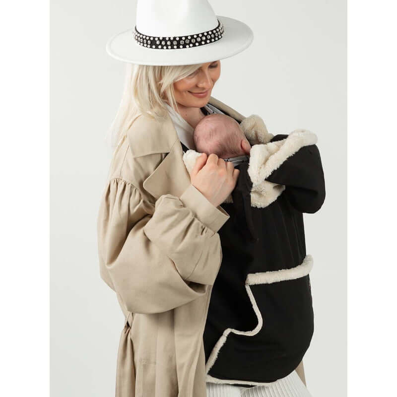 Isara Winter Baby Carrier Cover - Ultra Black featuring cozy fleece lining for warmth and protection | Babymaxi