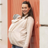 Mamalila Basel Baby Carrier Fleece Jacket – Off White in use, providing warmth for baby and caregiver | Babymaxi