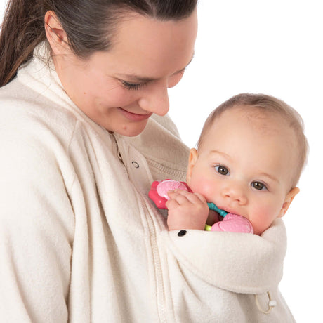 Mamalila Basel Baby Carrier Fleece Jacket – Off White, cozy warmth for mom and baby during cold weather walks | Babymaxi