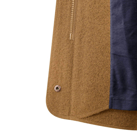 Mamalila Eco Wool Babywearing Coat Oslo - Camel interior detail showing zip and fabric texture | Babymaxi