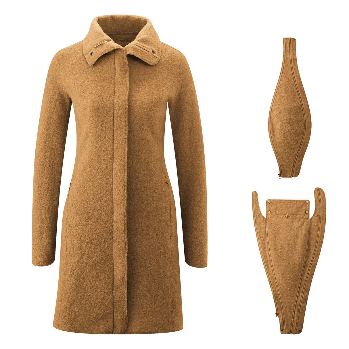 Mamalila Eco Wool Babywearing Coat Oslo - Camel with zip-in inserts for pregnancy and babywearing | Babymaxi