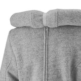 Close-up of the collar and hood of the Mamalila Hooded Babywearing Coat Vienna - Light Grey, showcasing the soft boiled wool fabric | Babymaxi