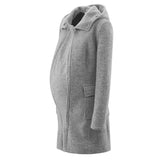 Mamalila Hooded Babywearing Coat Vienna - Light Grey side view, stylish boiled wool design, perfect for parents | Babymaxi