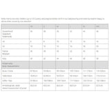 Size chart for Mamalila Hooded Babywearing Coat Vienna - Light Grey, showing measurements for XS to XXL | Babymaxi