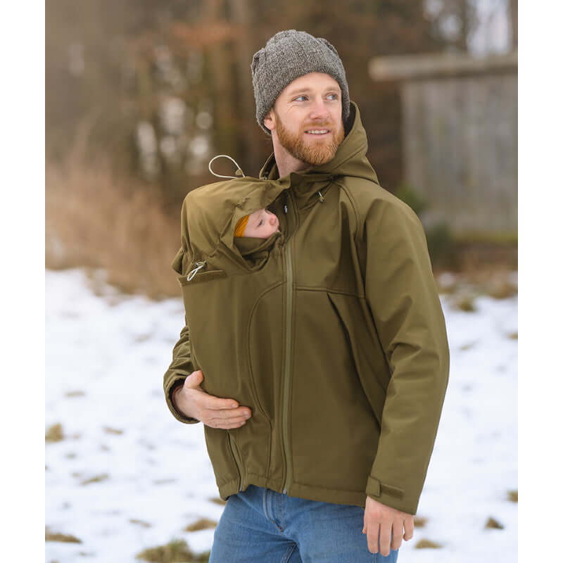 Mamalila Softshell Allrounder Babywearing Jacket for men - Khaki with baby carrier insert | Babymaxi