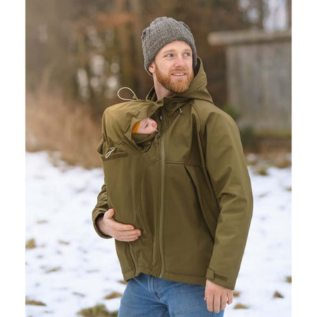 Mamalila Softshell Allrounder Babywearing Jacket for men - Khaki with baby carrier insert | Babymaxi