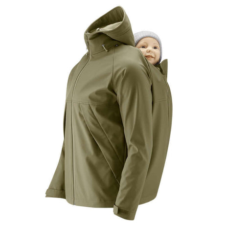 Mamalila Softshell Allrounder Babywearing Jacket for men - Khaki with baby insert for rain protection | Babymaxi
