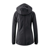 Back view of Mamalila Softshell Babywearing Jacket Allrounder - Black, featuring a hood and stylish design | Babymaxi