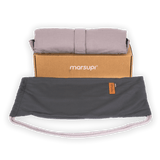 Marsupi Classic - Ocean Blue baby carrier laid out with packaging, showcasing ergonomic design and convenience | Babymaxi