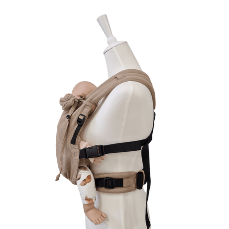 Stochenwiege Valeno Baby Carrier - Sand showcasing ergonomic design with baby, perfect for comfortable carrying | Babymaxi