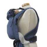 Storchenwiege Talemo Half-Buckle Baby Carrier - Denim on display, showcasing adjustable straps and buckle waist belt | Babymaxi