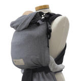 Storchenwiege Talemo Half-Buckle Baby Carrier - Leo Black White on mannequin for optimal support | Babymaxi