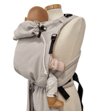 Storchenwiege Talemo Half-Buckle Baby Carrier - Moonstone with doll on mannequin | Babymaxi