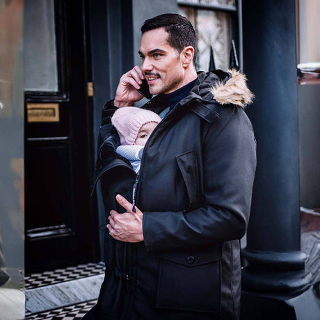 Wombat & Co. London - Bandicoot Baby Carrier Coat for Men - Black, stylish winter jacket for babywearing dads | Babymaxi