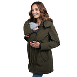 Wombat & Co. London - Shell Babywearing Coat - Camo Green featuring a mother holding her baby, stylish and versatile winter jacket | Babymaxi