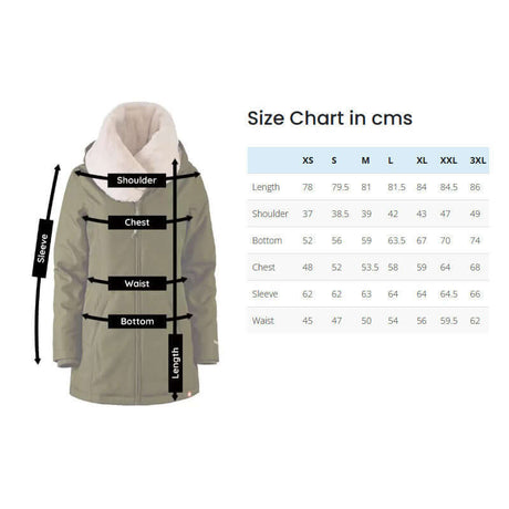 Wombat & Co. London - Wallaby Babywearing Jacket – Black & Charcoal size chart with measurements for XS to 3XL | Babymaxi