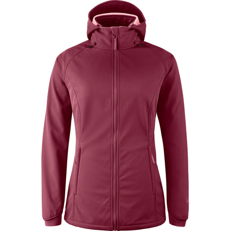Mamalila Softshell Babywearing Jacket Allrounder Fit Burgundy, front view with contrast hood lining