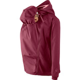 Mamalila Softshell Babywearing Jacket Allrounder Fit Burgundy, front carry with baby insert and hood