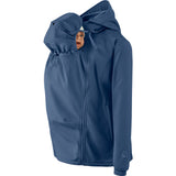 Mamalila Softshell Babywearing Jacket Allrounder Fit Navy, front carry with baby insert and hood