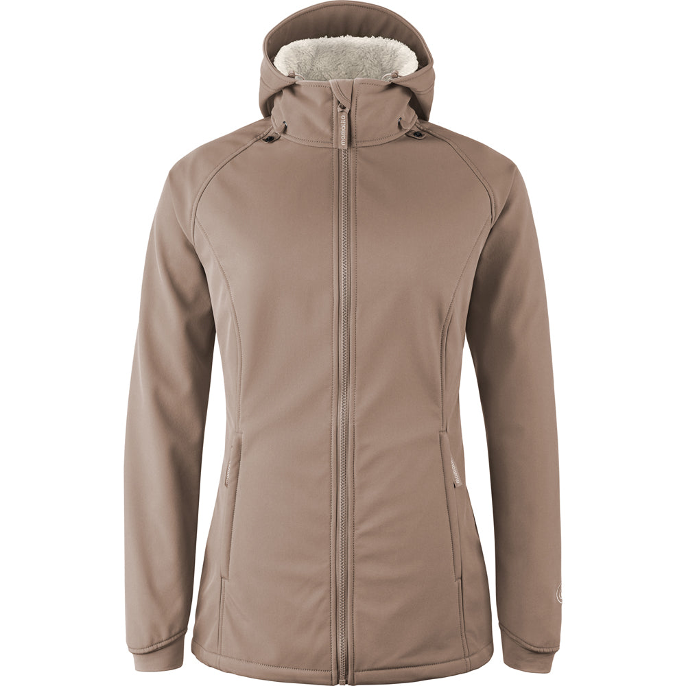 Mamalila Allrounder Winter softshell babywearing jacket in chestnut brown, front view without inserts as an everyday winter jacket
